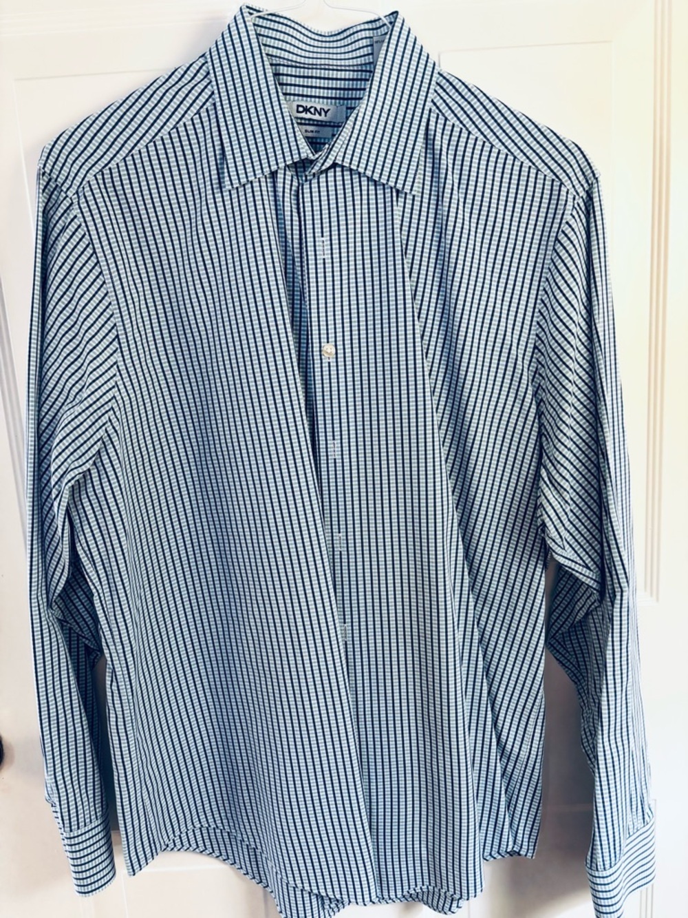 DKNY Men’s Navy and White Micro-Check Dress Shirt